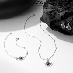 Lắc tay bạc The Moon đá Obsidian đen huyền bí