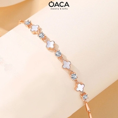 Lắc tay cỏ bốn lá Bạc mạ Vàng Hồng gắn Xà Cừ trắng
