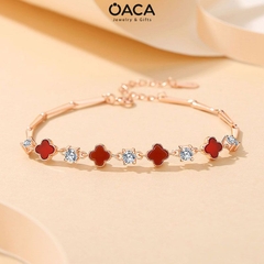 Lắc tay cỏ bốn lá Bạc mạ Vàng Hồng đá Mã Não đỏ