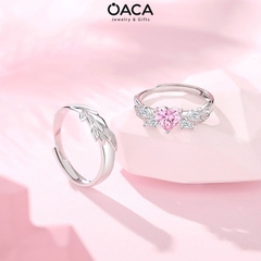 Nhẫn bạc đôi mạ vàng Angel Wings đá CZ hồng