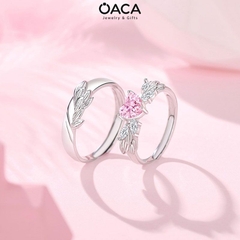 Nhẫn bạc đôi mạ vàng Angel Wings đá CZ hồng