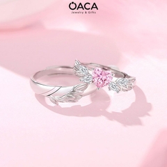 Nhẫn bạc đôi mạ vàng Angel Wings đá CZ hồng