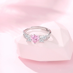 Nhẫn bạc đôi mạ vàng Angel Wings đá CZ hồng