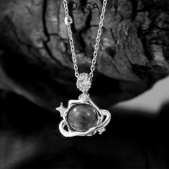 Dây chuyền bạc The Moon đá Obsidian đen huyền bí