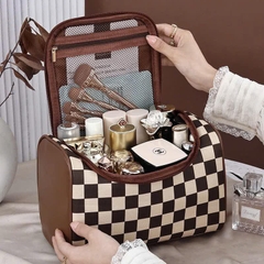 Túi Đựng Mỹ Phẩm Da Caro Nâu Thời Trang 15499