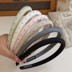 Cài Tóc Xốp Bản Trơn Bóng 1.5cm Đính Đá Chấm Bi 15353