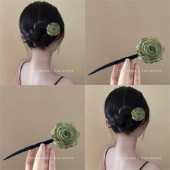 Trâm Cài Tóc Gỗ Phong Cách Trung Hoa Gắn Hoa Vải 16145