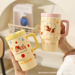 Ly Sứ Cao Có Quai Cầm Kèm Nắp Và Ống Hút DACHSHUND 16398