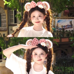Cài Tóc Tai Gấu Nơ Caro Đỏ Disney 17390