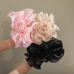 Kẹp Tóc Voan Nhựa Hình Cung Hoa Hồng Bèo Nhún 15343