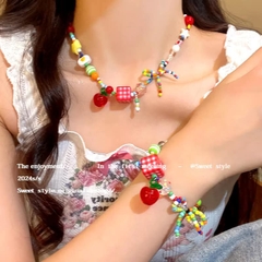 Dây Chuyền Hột Nhựa Sắc Màu Caro Đỏ 17378