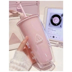 Ly Nhựa 2 Lớp Trong Pastel 3CE Kèm Ống Hút 750ml 16875