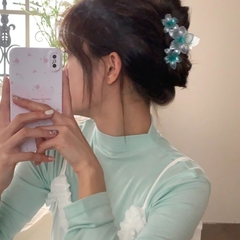 Kẹp Tóc Nhựa Hoa Sứ 3 Hoa Tráng Gương 12879