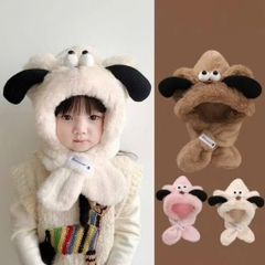 Mũ Lông / Khăn Choàng Cổ 2In1 Cún Mắt Lồi Tai Đen Cute 16446