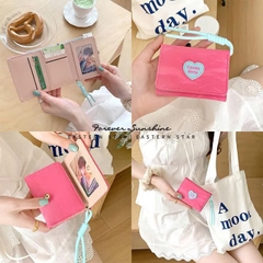 Ví Nữ Ngắn Da Đẹp Họa Tiết Trái Tim Candy Girl Kèm Dây 15316