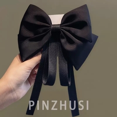 Kẹp Tóc Bấm Sau Vải Nơ Trơn Kèm Dây Ruy Băng Dài 16474