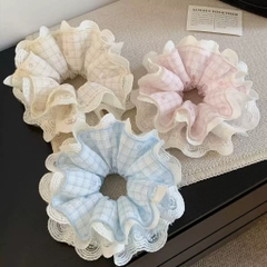 Cột Tóc Vải Scrunchies 4 Lớp Caro Nhỏ Hoa Nhí Phối Ren 17278