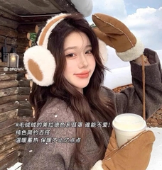 Chụp Tai Giữ Ấm Da Lộn Trơn Lông Xù 16121