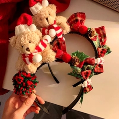 Cài Tóc Gấu Bông Xù Nâu Noel Phối Nơ Cute 16331