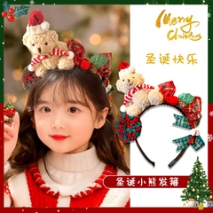 Cài Tóc Gấu Bông Xù Nâu Noel Phối Nơ Cute 16331