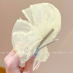 Kẹp Tóc Sau Mỏ Vịt Nơ Ren Đính Đá kèm Dây Ruy Băng Hồng 15605