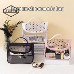 Túi Đựng Mỹ Phẩm Trong Suốt Lưới Hoạ Tiết Trái Tim 17122