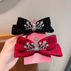 Kẹp Tóc Nơ Nhung Mỏ Vịt Vương Miệng Đính Đá 16490