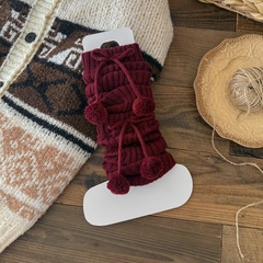 Tất Ống Tay/ Chân Len Dệt Kim Đỏ Đô Thắt Nơ Y2K 16370