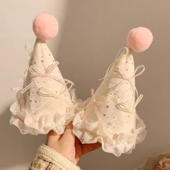 Kẹp Tóc Kiểu Nón Nơ Ruy Băng Chóp Pompom Hồng 15469