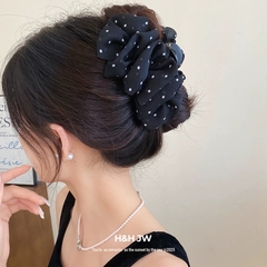 Kẹp Tóc Nhựa Hình Cung Vải Voan Voan Nhún Chấm Bi 15539