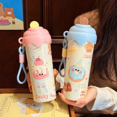 Bình Nước Giữ Nhiệt HAPPY 600Ml Nắp Kem Chảy Kèm Quai 16874