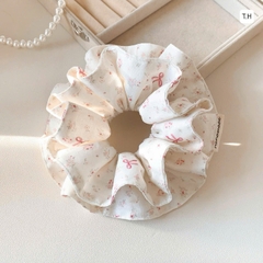 Cột Tóc Scrunchies 2 Lớp Hoa Nhí Nơ Hồng 17377