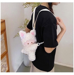 Túi Bé Gấu Lông Xù Tai Nơ Ren Đeo Chéo Ôm Bụng Cute 15708