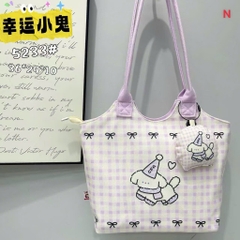 Túi Tote Nhung Mềm Hoạ Tiết Khoá Kéo Kèm Tag Gấu Bông 17769