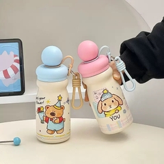 Bình Giữ Nhiệt 500ml Cartoon Nắp Tròn Hoạ Tiết Cún Kèm Quai Dẻo 17576