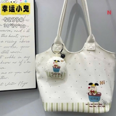 Túi Tote Nhung Mềm Hoạ Tiết Khoá Kéo Kèm Tag Gấu Bông 17769