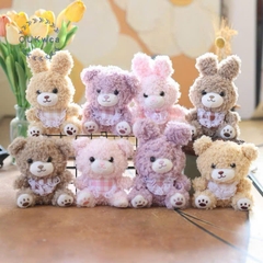 Móc Khóa Gấu Bông Lông Xù Yếm Caro Hồng 15545