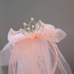 Cài Tóc Kiểu Vương Miệng Thắt Nơ Phối Voan Dài 15690