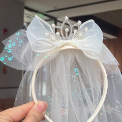 Cài Tóc Kiểu Vương Miệng Thắt Nơ Phối Voan Dài 15690