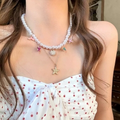 Set 3 Dây Vòng Cổ Hạt Trai & Kim Loại Đính Charm Ốc Biển 17474