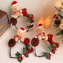 Cài Tóc Gấu Bông Xù Nâu Noel Phối Nơ Cute 16331