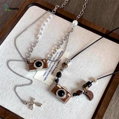 Dây Chuyền Dây Xích Máy Ảnh Nâu Phối Ngọc Trai Thời Trang 15691
