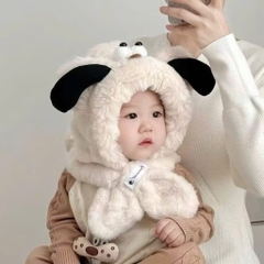 Mũ Lông / Khăn Choàng Cổ 2In1 Cún Mắt Lồi Tai Đen Cute 16446