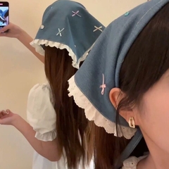 Cài Tóc Kiểu Khăn Trùm Đầu Vải Jean Xanh Đính Đá Nơ 15514