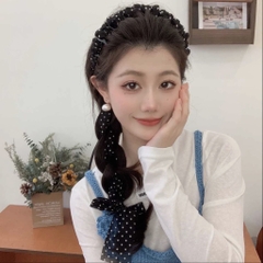 Cài Tóc Răng Lược Dây Vải / Lụa Dài Tiểu Thư Chấm Bi 15477