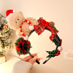 Cài Tóc Gấu Bông Xù Nâu Noel Phối Nơ Cute 16331