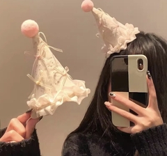 Kẹp Tóc Kiểu Nón Nơ Ruy Băng Chóp Pompom Hồng 15469