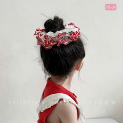 Cột Tóc Vải Scrunchies 2 Lớp Cherry Viền Đỏ 17589