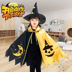 Áo Choàng Halloween Vàng Đen Kèm Mũ Phù Thủy Nhỏ 16065
