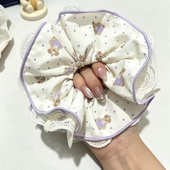 Cột Tóc Vải Scrunchies 4 Lớp Gấu Chấm Bi Phối Ren 17588